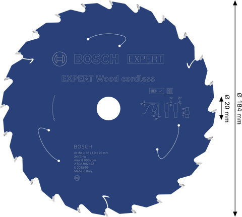 „Bosch EXPERT Wood“ akumuliatoriaus diskinio pjūklo diskas, 184 mm.
